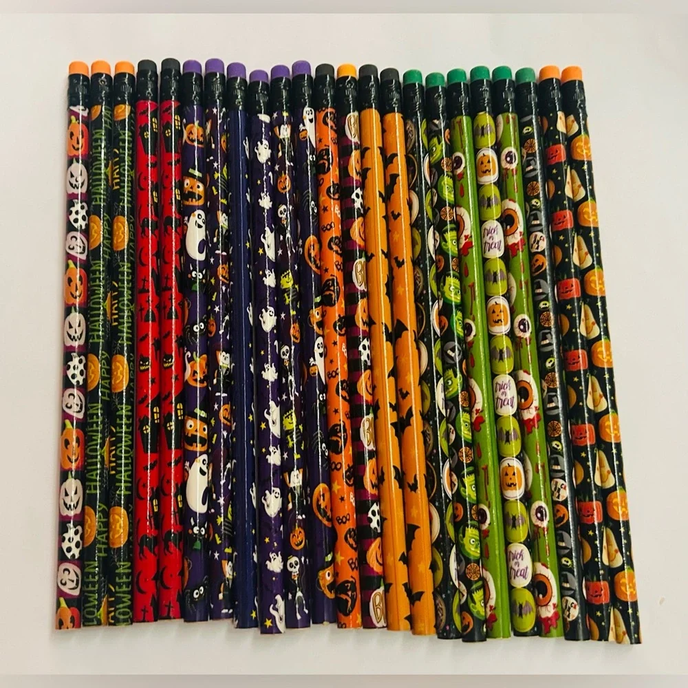 New 23 Halloween Themed Pencils with Erasers 7 3/8